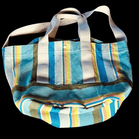 Coldwater Creek 100% Cotton Canvas Candy Stripe Tote Book Bag Hobo Purse - Picture 2 of 11